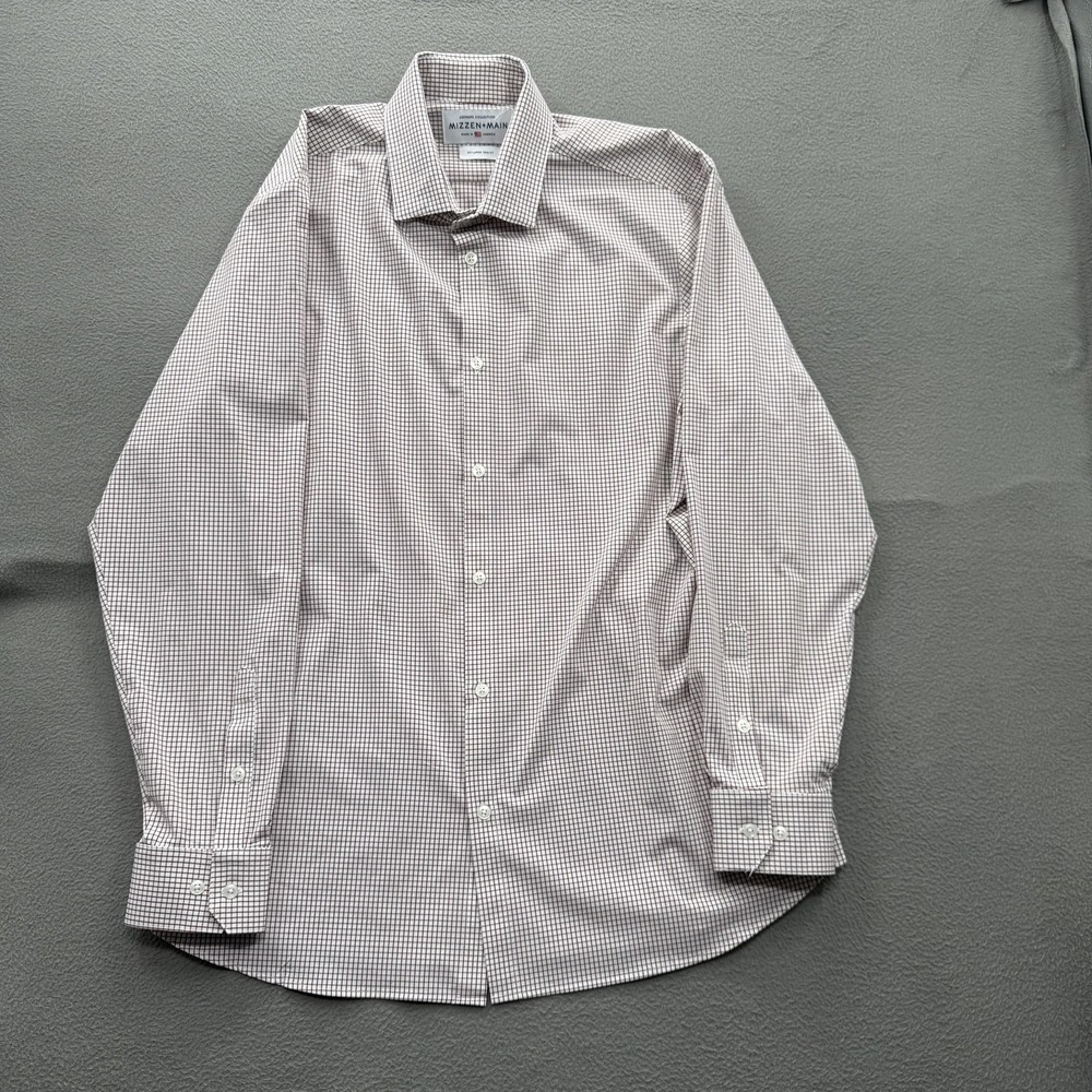 Mizzen+Main Leeward Shirt Mens 2XL White‎ Micro Check Trim Fit Stretch Dress